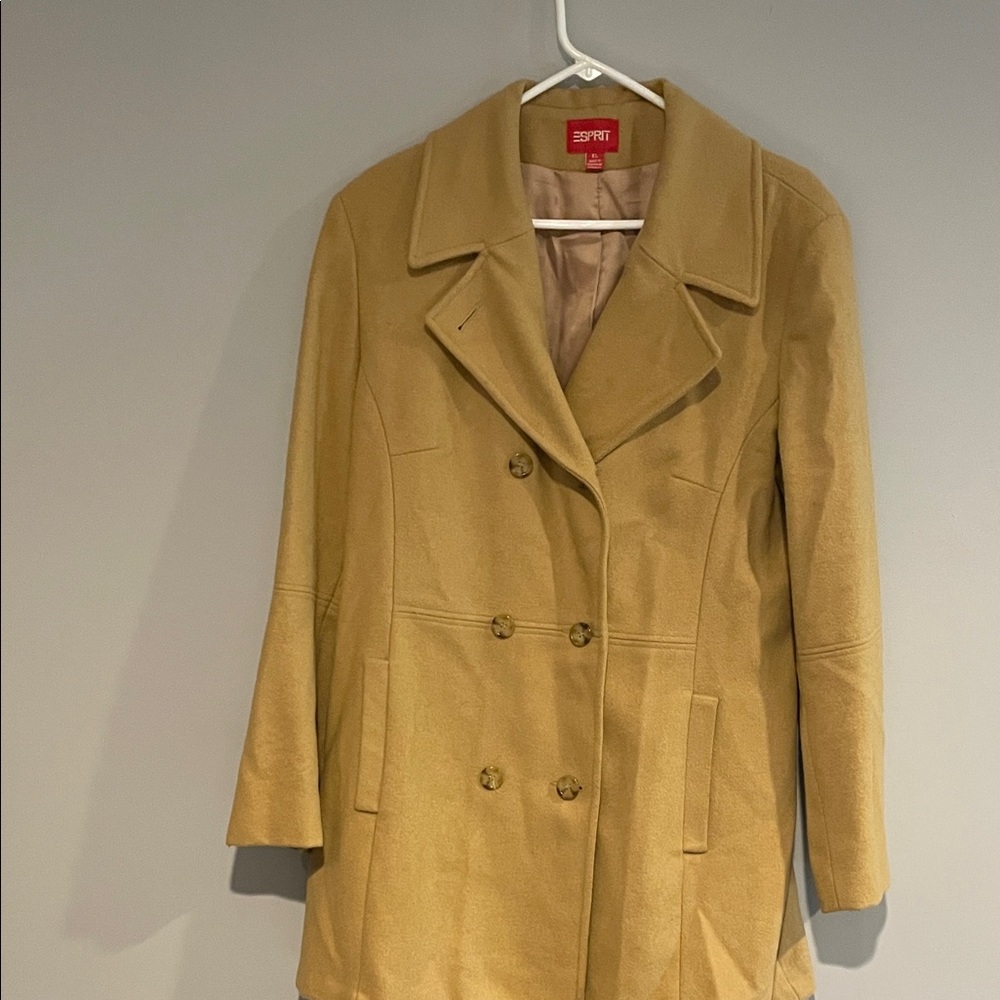 Vintage Esprit Tan camel Double-Breasted Women's Pea Coat size XL